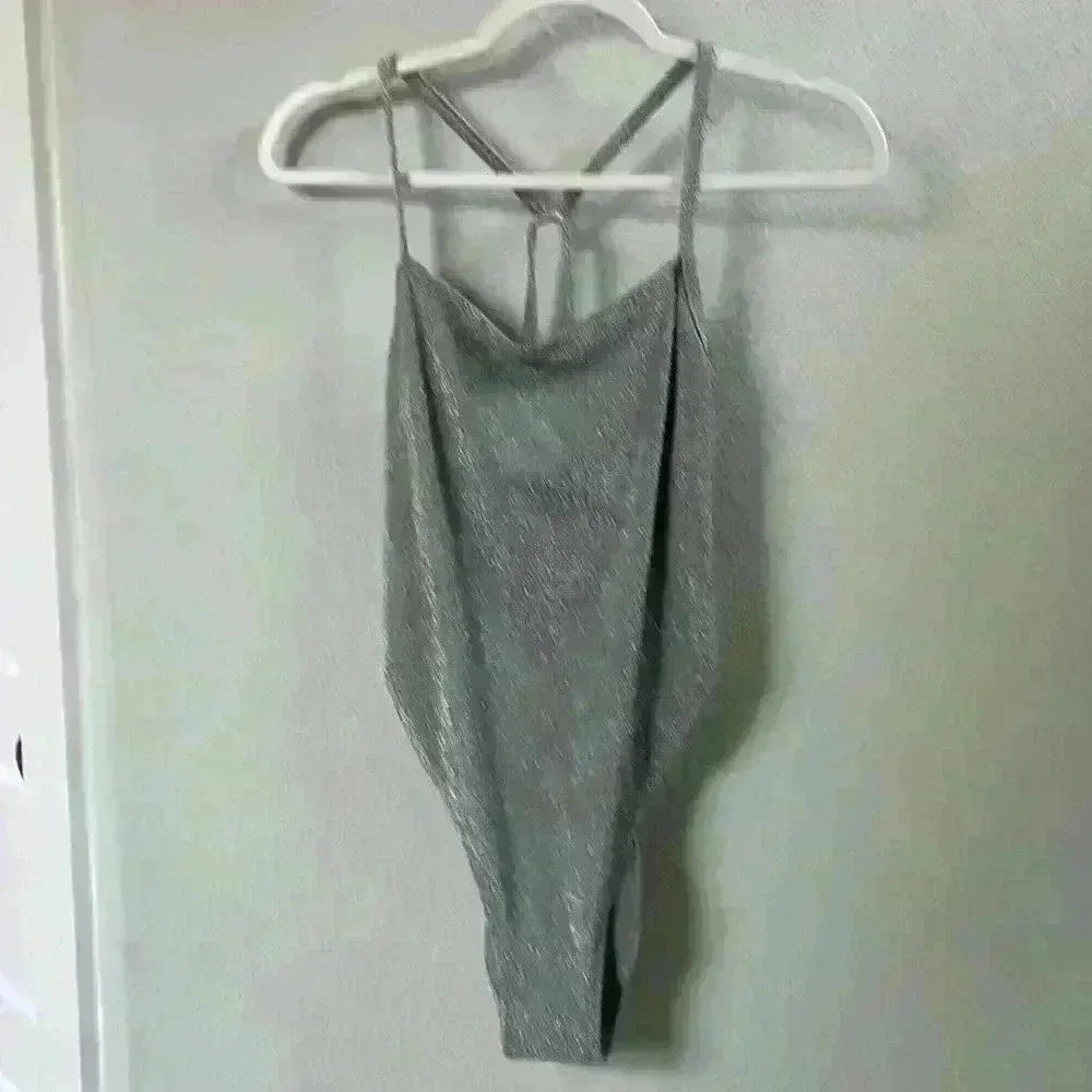 SKIMS Nickel Silver Glitter Open Back Racerback One Piece Swimsuit Size 2X